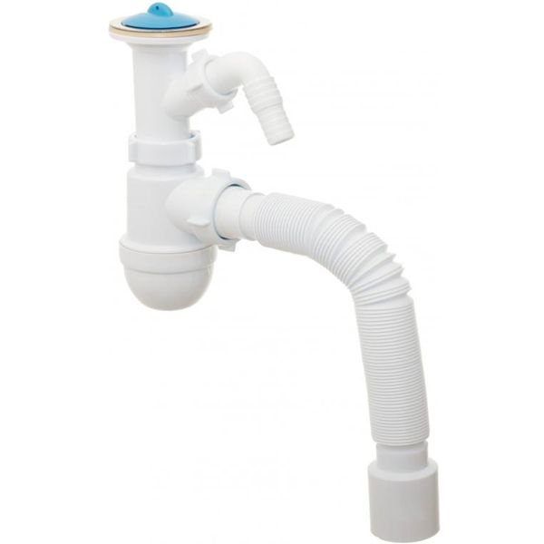 Сифон для умывальника Water House монолитный выпуск, сетка, подкл. быт. техн., гибкая труба 40 * 50 LN 03.01