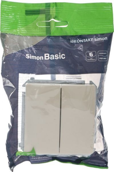 Вимикач прохідний двоклавішний Simon Basic без підсвітки 10 А 250В кремовий BMW6/2.01/12