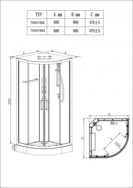 Душевой бокс EGO Pure Black 90x90 см K-3501-B