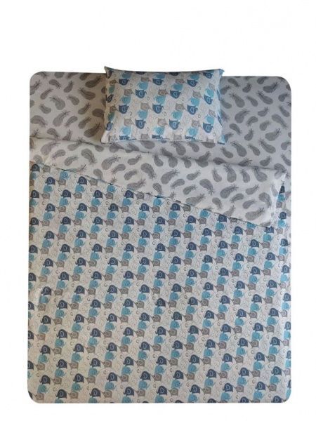 Комплект постільної білизни Слоники блакитні 2,0 білий із малюнком UP! (Underprice) 