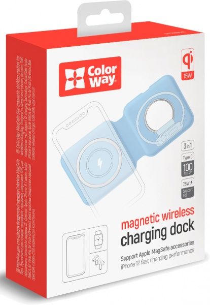 Беспроводное зарядное устройство ColorWay MagSafe Duo Charger 15W for iPhone синее (CW-CHW32Q-BL)