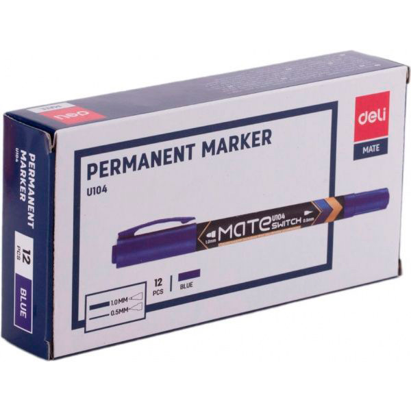 Маркер перманентный Deli двухсторонний 0.5-2 мм EU10430 синий 