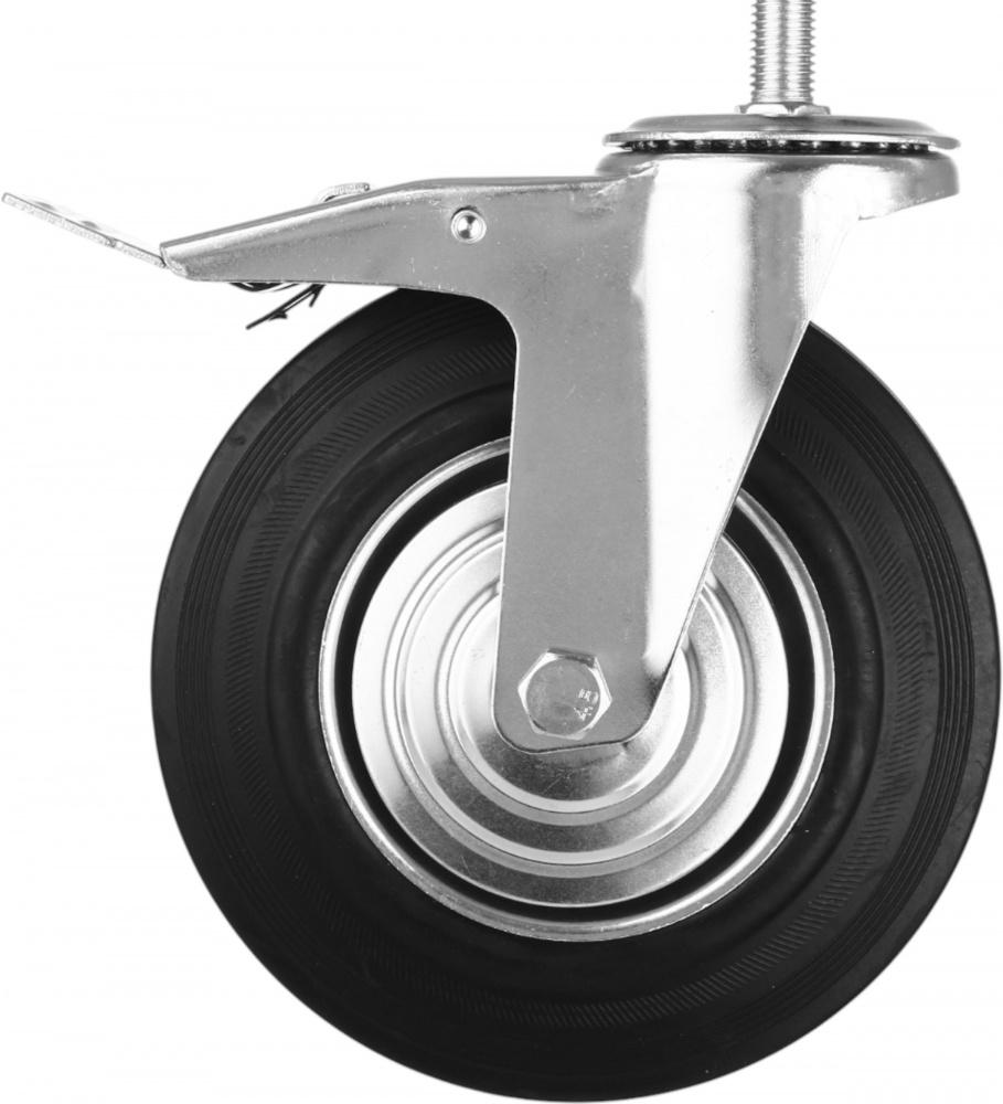 Колесо d200 мм резиновое поворотное с тормозом і резьбовым штырем M16
