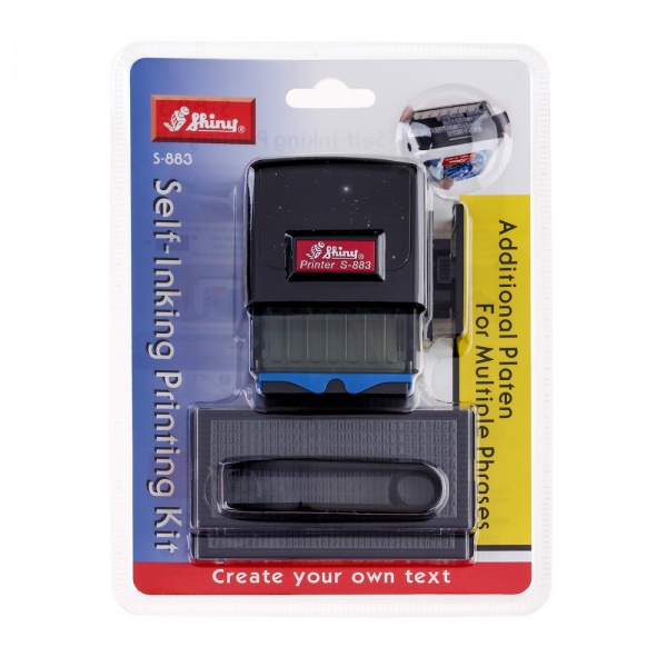 Текстовый штамп S-883 4 строки 18х47 мм укр./рус. шрифт 2 текстовые пластины черный корпус Shiny
