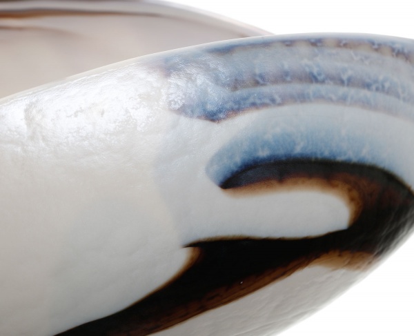 Фруктовница Yalos Murano FILIGRANA MONE 23 см слоновая кость с коричневой филигранью и перламутровым эффектом 