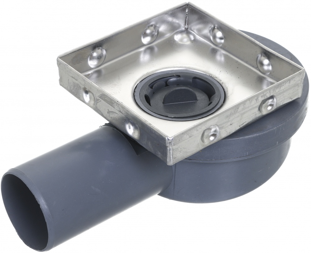 Трап горизонтальный регулируемый Water House Трап WATER HOUSE 10х10см из нержавеющей стали, горизонтальный сифон, сухой затвор, решетка