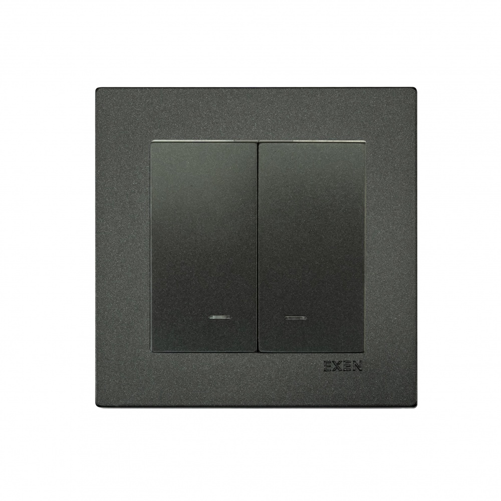 Выключатель кнопочный двухклавишный EXEN Karell с подсветкой антрацит 290-001302-203