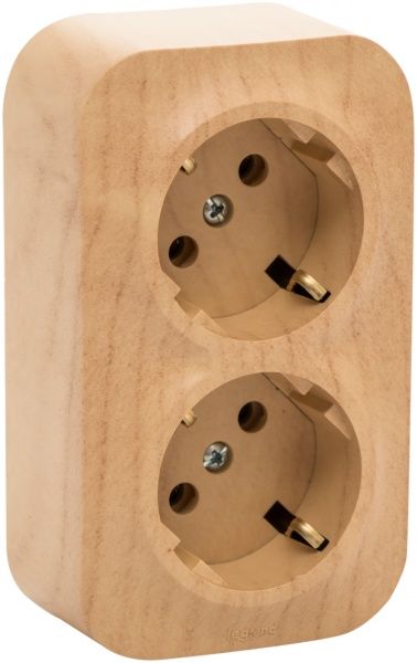 Розетка подвійна із заземленням Legrand Quteo 2X2К+З без шторок дерево світле 782273