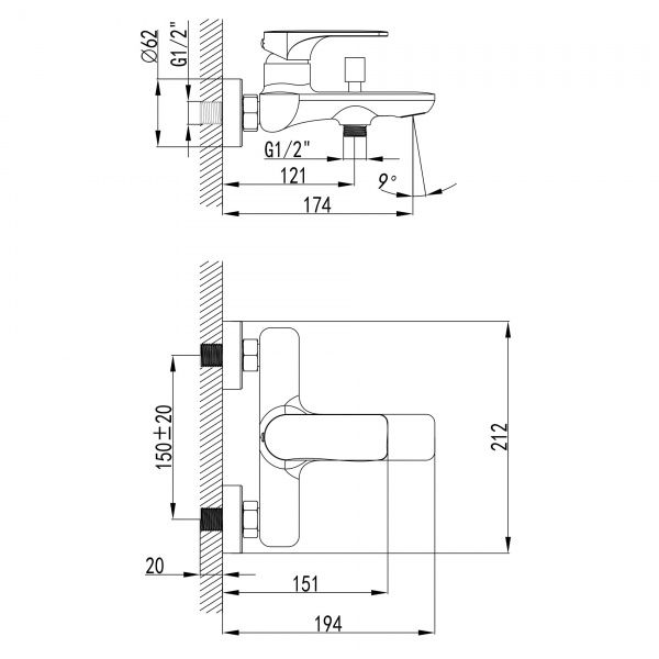 Змішувач для ванни Imprese BILINA BN нікель 35 мм 15225BN