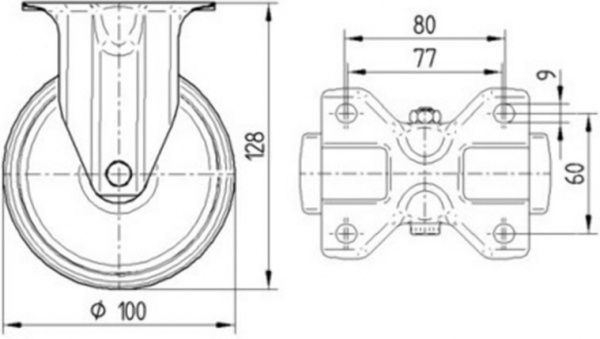 Опора колісна неповоротна 3478 UOR 100 P62 TENTE 