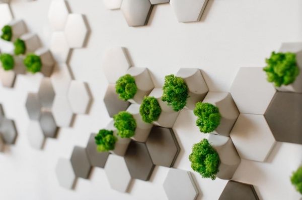 3D-панель бетонная PLITOS сотая белая, серая и белая с мхом 0.13 кв.м 