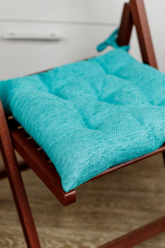 Подушка на стул Chenilla бирюзова 40х40 см Прованс