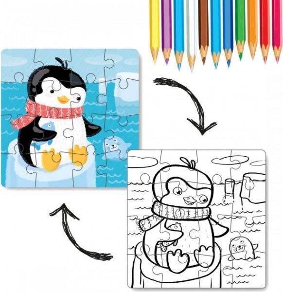 Пазли DoDo 2 в 1 Пінгвінчик 16 елементів + розмальовка (4820198240233)
