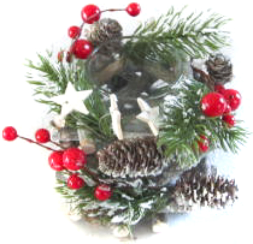 Декорація новорічна Підсвічник з лозою, хвоєю та ягодами 12 см EPI-F15X3557 