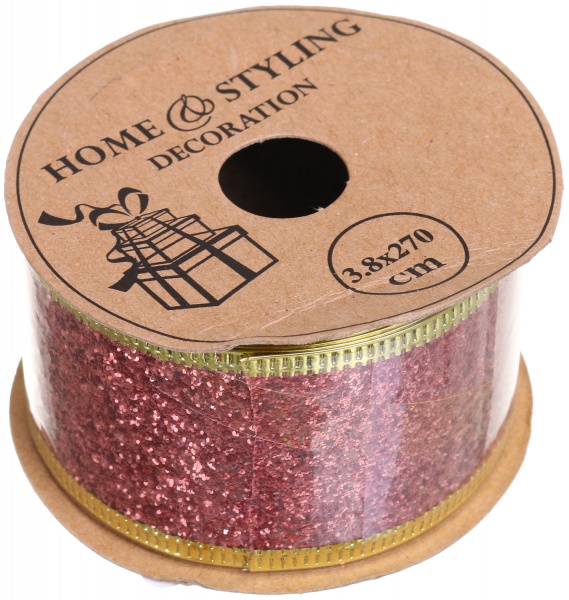 Стрічка декоративна з блискітками рожева 38х2700 мм ANM800710 