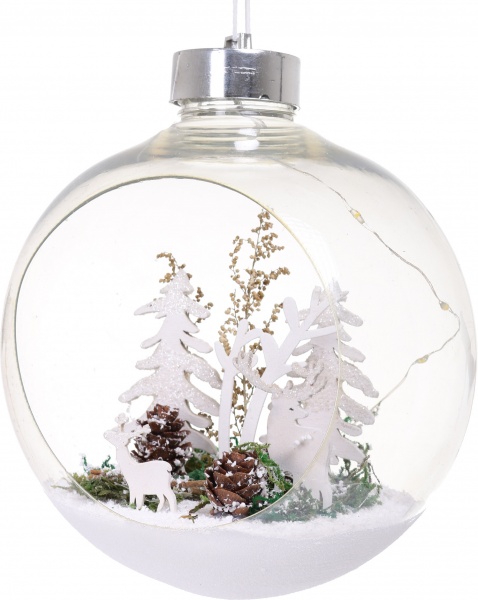 Елочная игрушка с подсветкой в форме шара с домом на 5 светодиодов в ассортименте 18,5 см 