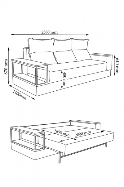 Диван прямой EP-GRT Line темно-серый 2530x1100x870 мм