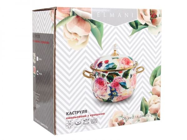 Каструля з кришкою 4,8 л емаль Півонія 763-005 Elmani