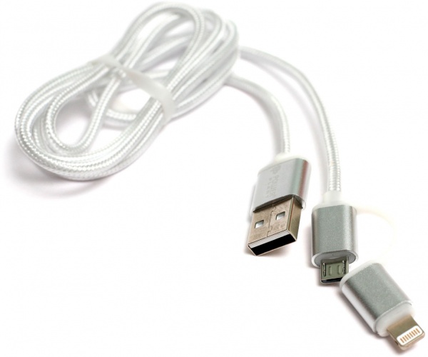 Кабель PowerPlant USB – microUSB + Apple Lightning 1 м сріблястий (KD00AS1290) 