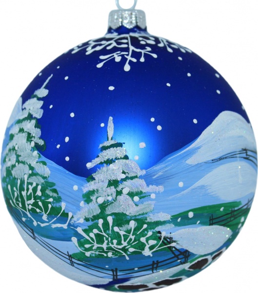 Подарункова куля Юріта d120 мм Пейзаж Зима круговий 120892M синій