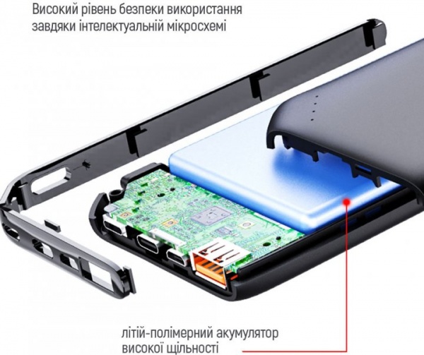 Внешний аккумулятор (Powerbank) ColorWay Soft touch Ligthning + USB QC3.0 + USB-C PD 18W 10000 mAh black (CW-PB100LPE3BK-PD) 