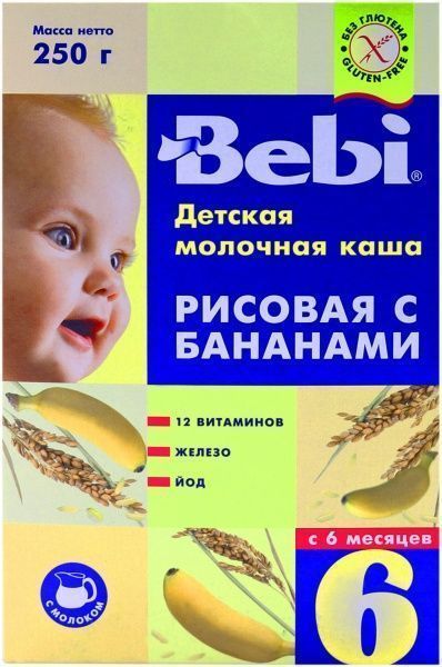 Каша молочна Bebi від 6 місяців рисова з бананом 3838600217712 250 г 