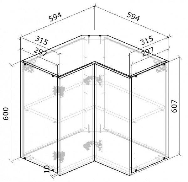 Шафа верхня кутова МС Сніжана 59,4х61х59,4 см, білий Грейд