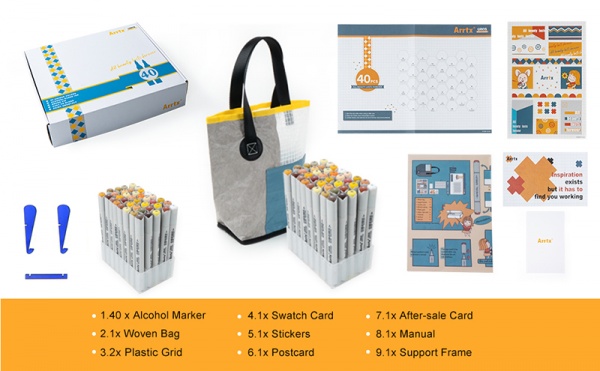 Набір спиртових маркерів Arrtx OROS ASM-03YL 40 кольорів, жовті відтінки LC302499 