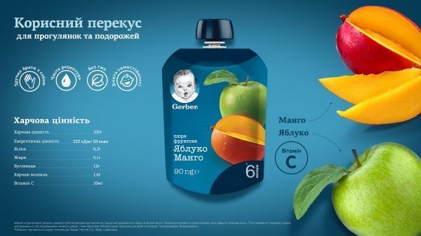 Пюре Gerber Яблуко та манго з 6 місяців 90 г 7613036345866 