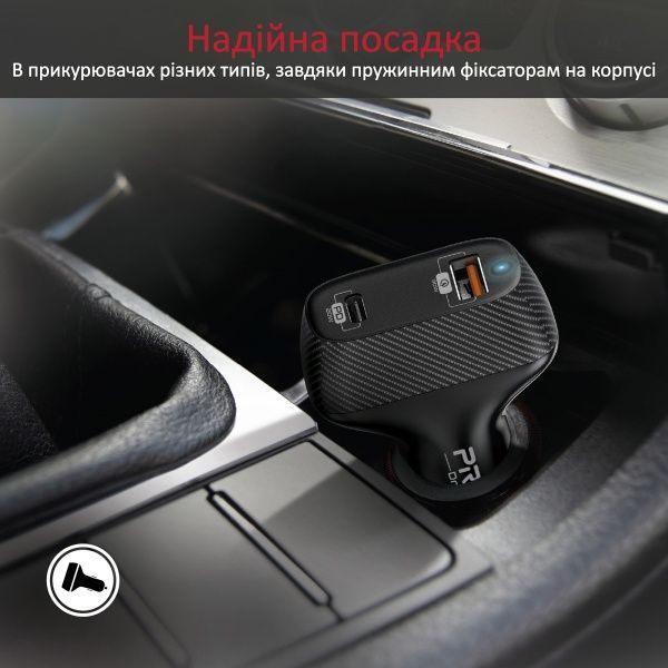 Автомобільний зарядний пристрій Promate DriveGear-33W PD USB-C + QC 3.0 USB-A Black