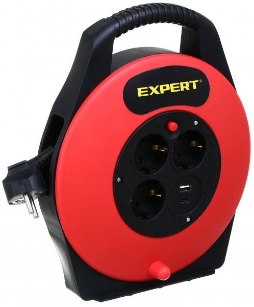 Удлинитель Expert на 1 кот. 2 USB с заземлением 3 гн. черный с красным 5 м BNG-OXP-17BU2