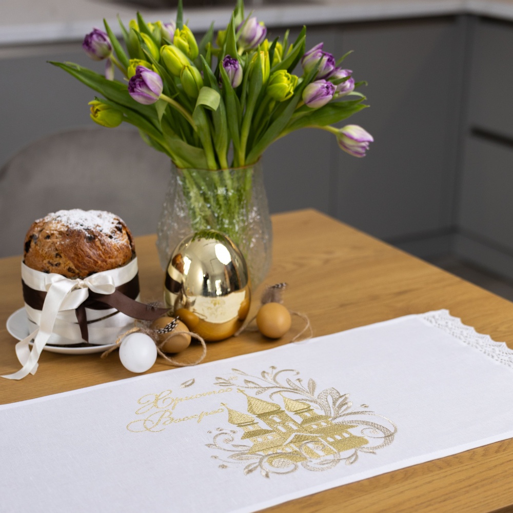 Рушник великодній 434-24/09 30x70 см Едельвіка білий із золотим