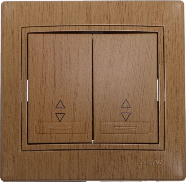 Переключатель проходной двухклавишный Lezard Mira без подсветки 220В дуб матовый 701-5151-106