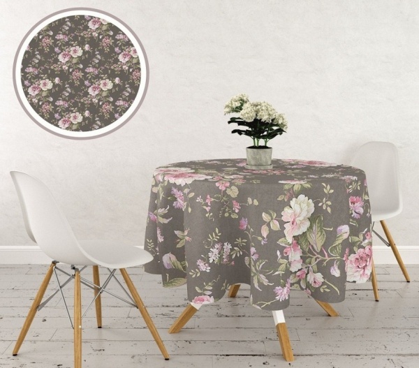 Скатерть Чайные розы d150 коричневый La Nuit 