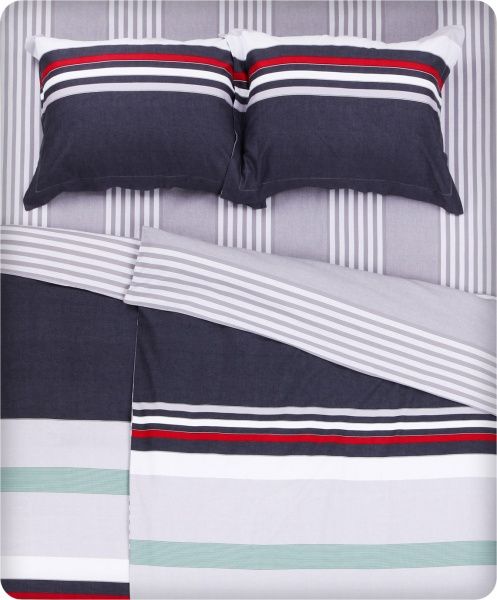 Комплект постельного белья Green Stripes 193 TC семейный серо-зеленый La Nuit 