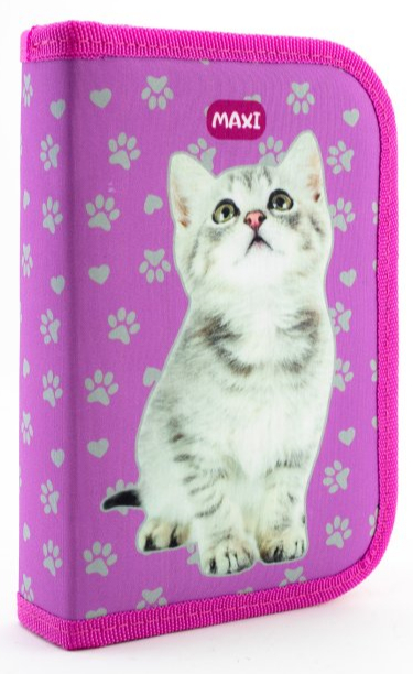 Пенал школьный Котик с кавычками с 2 отворотами MX85301 Maxi розовый
