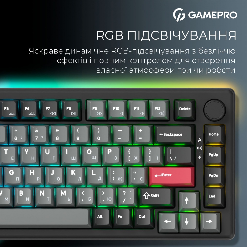 Клавиатура игровая GamePro (MK266BK) Asgard Yord Keychron Super Red Switch Wireless/Bluetooth/USB Black black