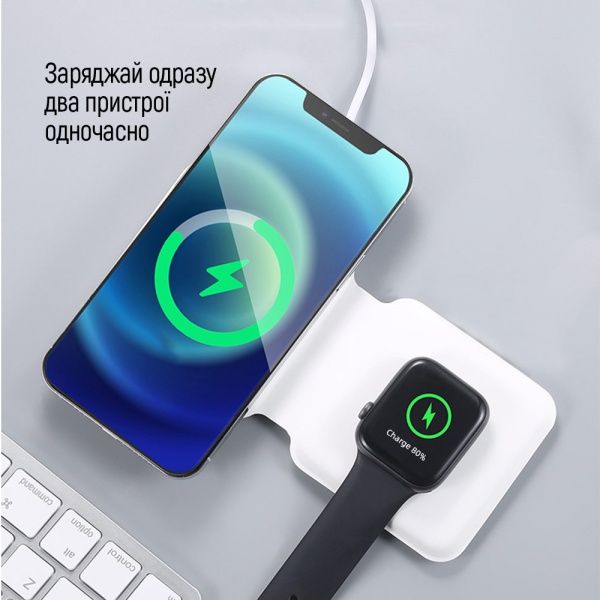 Беспроводное зарядное устройство ColorWay MagSafe Duo Charger 15W for iPhone белое (CW-CHW32Q-WT)