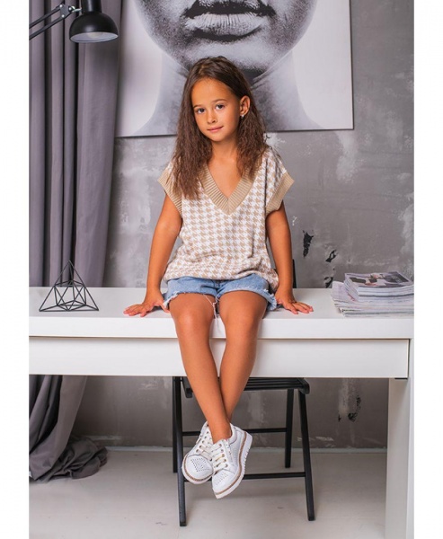 Жилет для девочки ART KNIT Лапки р.164170 бежевый 