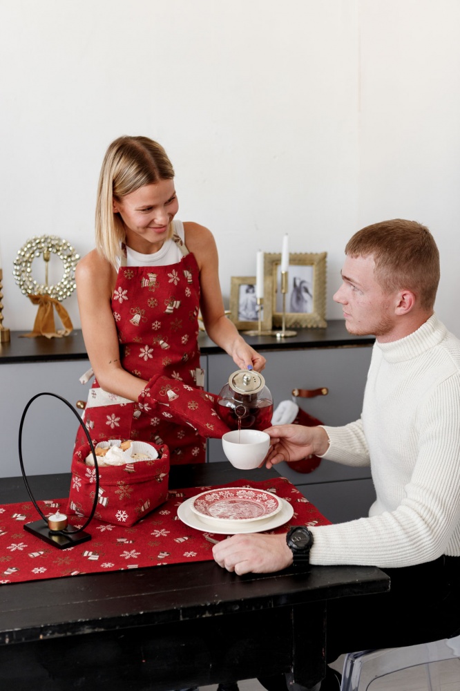 Фартук кухонный Колокольчики на красном Прованс