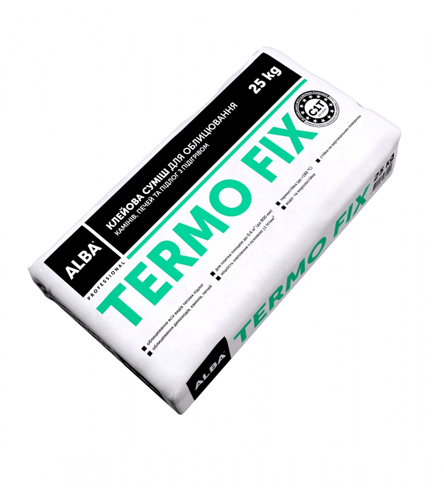 Клей для камінів ALBA печей, та теплої підлоги (до 180°C) «TERMO FIX» C1T 25кг