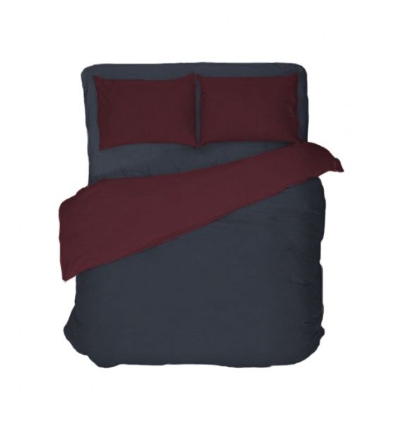 Комплект постільної білизни Графіт Towny євро сірий із бордовим 