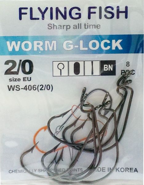 Гачок Flying Fish Worm G-Lock №2/0 8 шт. WS-406(2/0)