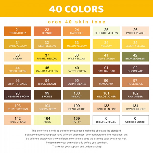 Набір спиртових маркерів Arrtx OROS ASM-03YL 40 кольорів, жовті відтінки LC302499 