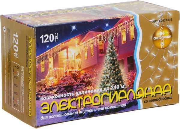 Электрогирлянда линейная внутренняя и внешняя встроенный светодиод (LED) 120 ламп 12м синяя