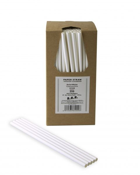 Трубочки для коктейлів B.A.R Соломинка паперова біла 6 мм