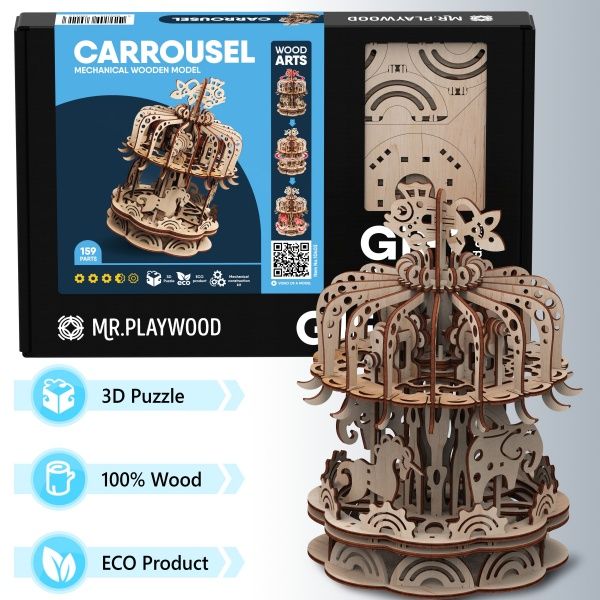 Дерев'яний 3D-конструктор Mr.Playwood Карусель механічна 10403