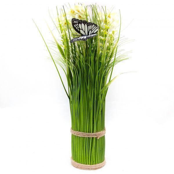 Рослина штучна з метеликом Сніп 32,5 см, білого кольору