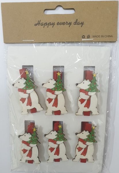 Деревянные новогодние прищепки ПіонеR 5x4 см 6 шт. 91919-PN 