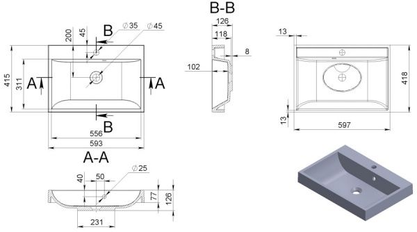 Умывальник EGO Varna 600 (Matte)